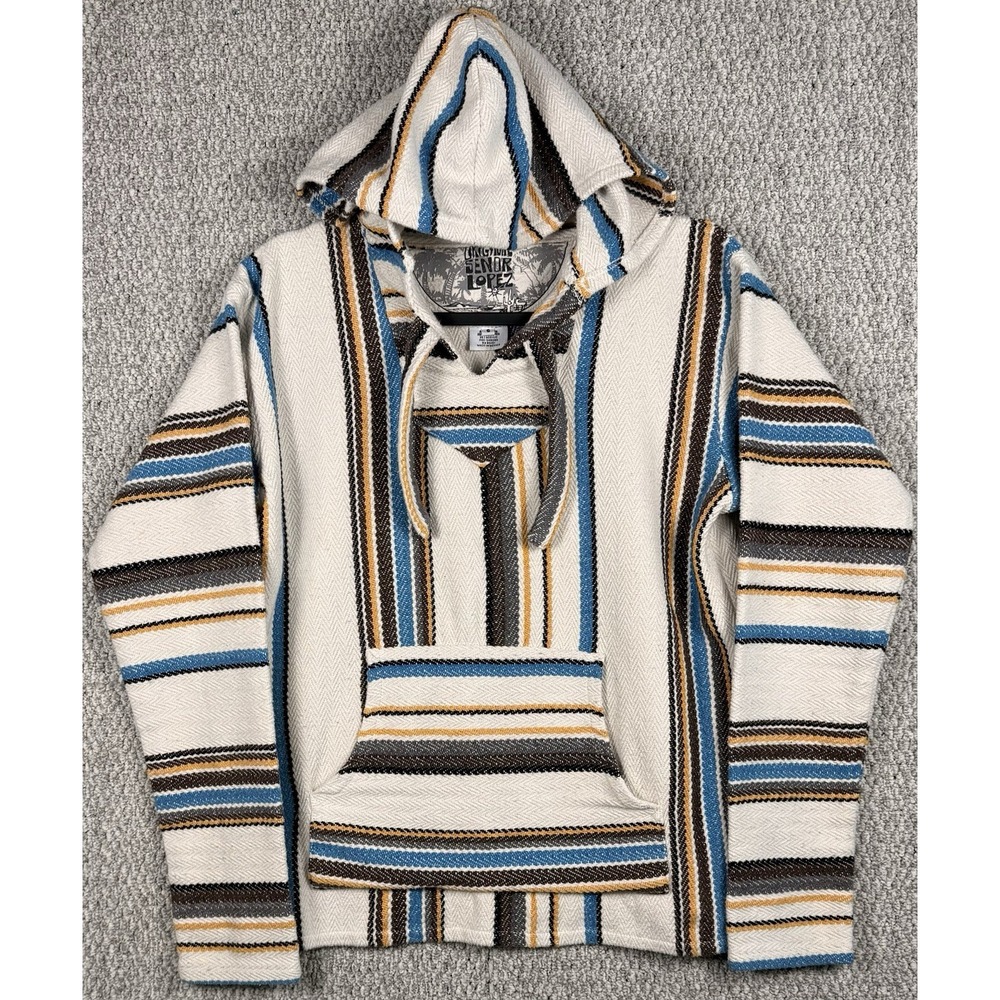 Senor Lopez Baja Hoodie Mens S Drug Rug Mexican Blanket Pullover Surf Poncho